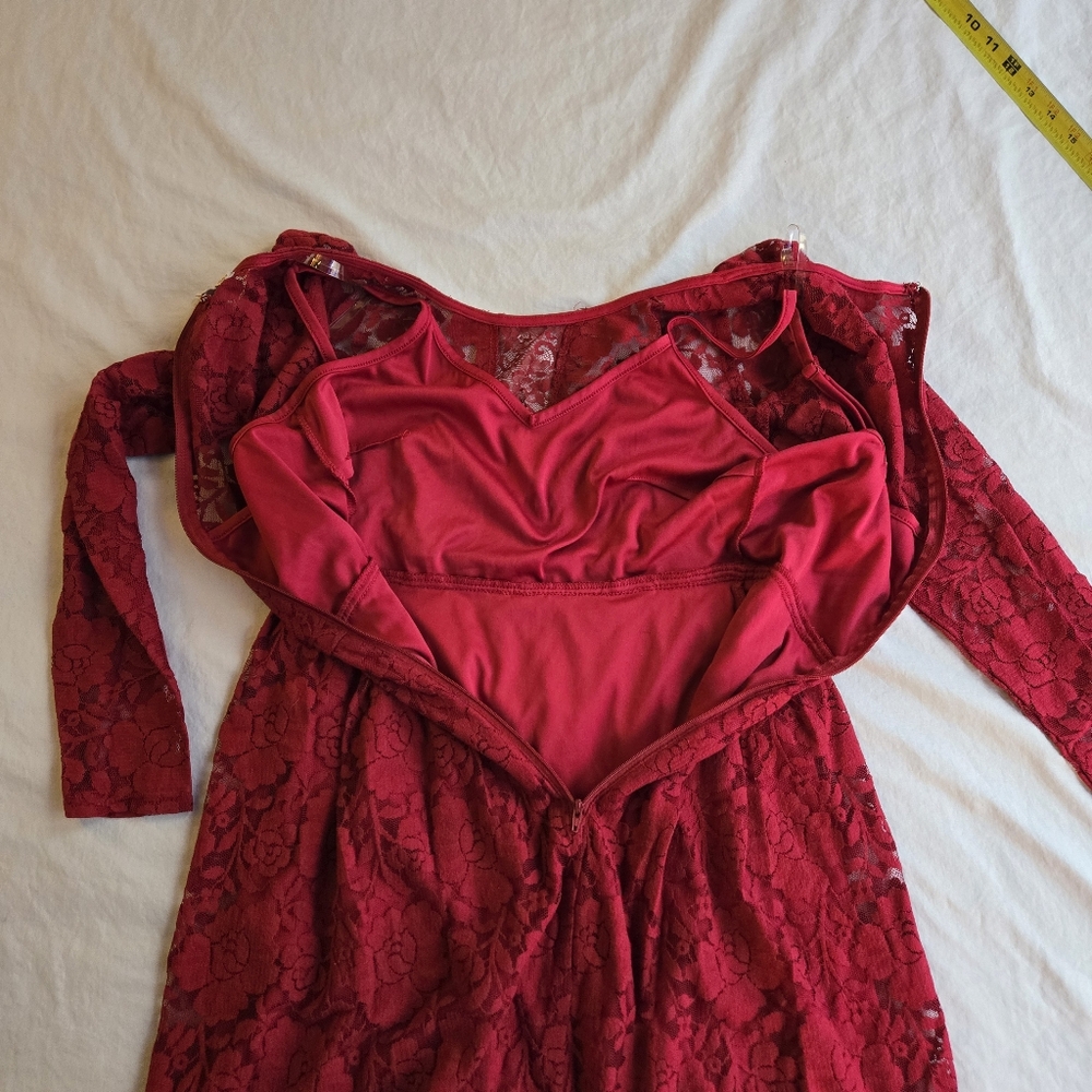 Charlotte Russe Red Lace Long Sleeve Dress Junior's Boho Party - Picture 12 of 13